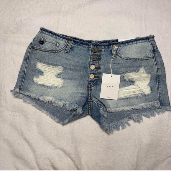 KanCan Blue Distressed Jean Shorts with Frayed Hem - Picture 1 of 3